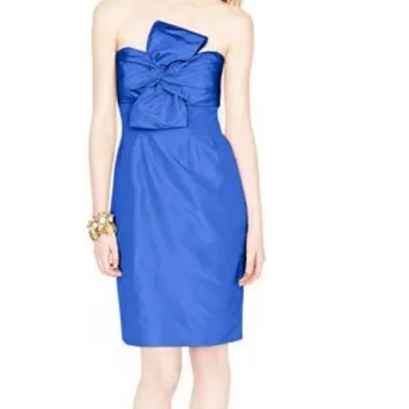 J Crew Bright Cobalt Bow Accent Bridesmaid Dress - Picture 1 of 13